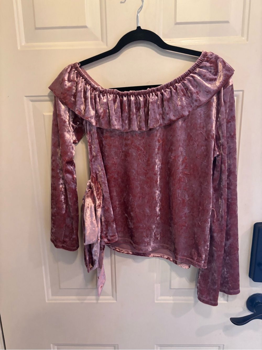 Stylestalker Velvet Off-Shoulder Ruffle Top - Mauve - Picture 5 of 7